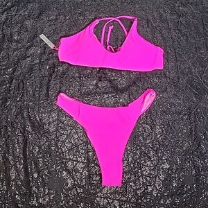 Hot Pink Tieback Thong Bikini Women's Size XL